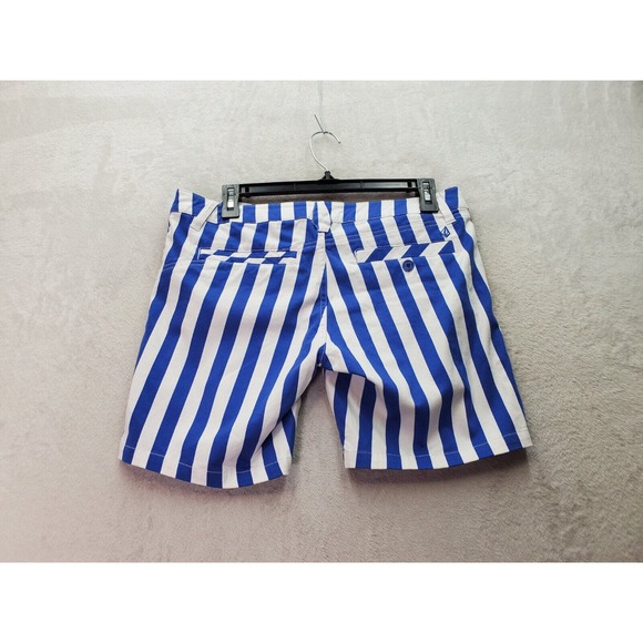 Volcom Short Womens Size 7 Blue White Striped Cotton Slash Pockets Medium Wash - Picture 2 of 9